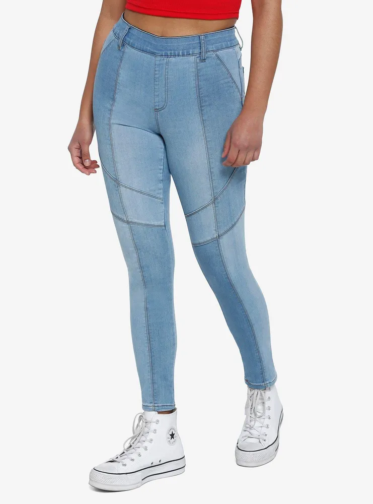 Blue Denim Patchwork Skinny Jeans Plus