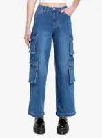 Blue Double Cargo Wide Leg Denim Pants