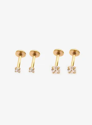 18G Steel Gold CZ Labret 4 Pack