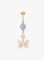 14G Steel Butterfly Gem Navel Barbell