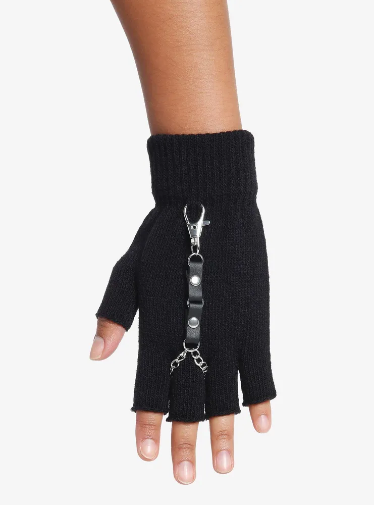 Skeleteen Fingerless Faux Leather Gloves