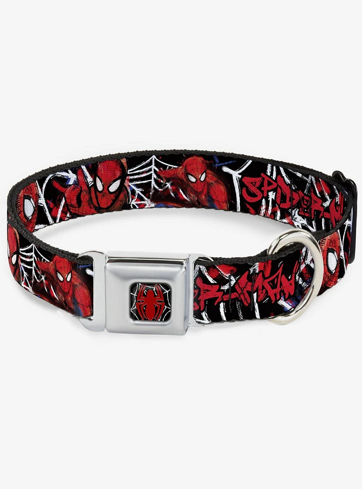Marvel Spider-Man Spider Web Sketch Seatbelt Buckle Dog Collar
