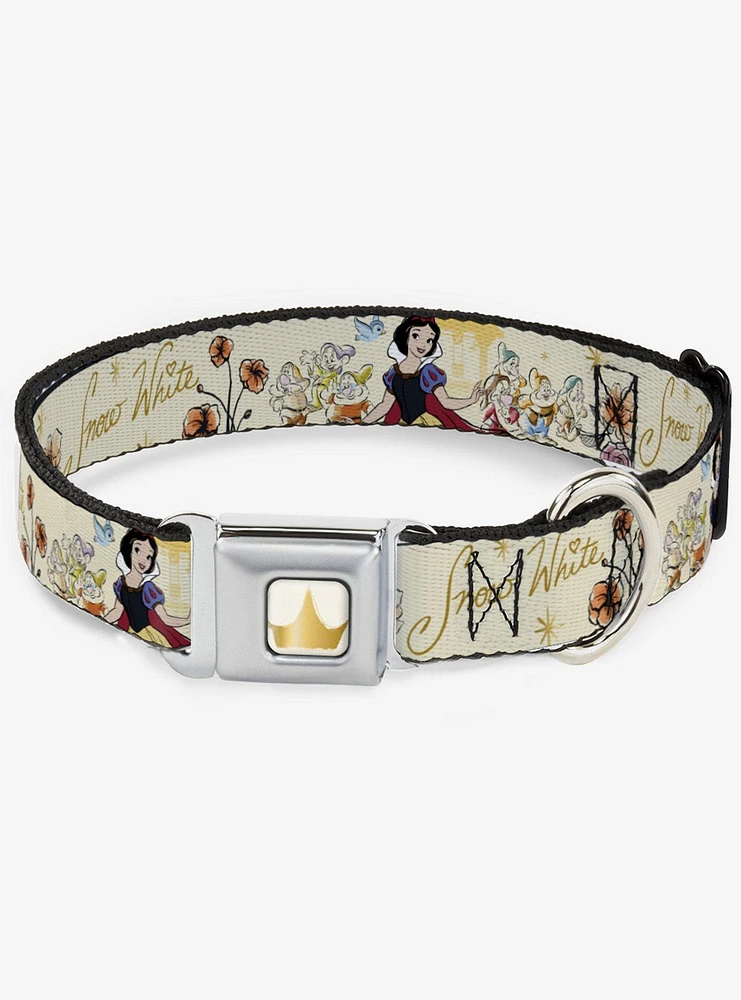 Disney Snow White And The Seven Dwarfs With Script Flowers Seatbelt Buckle Dog Collar