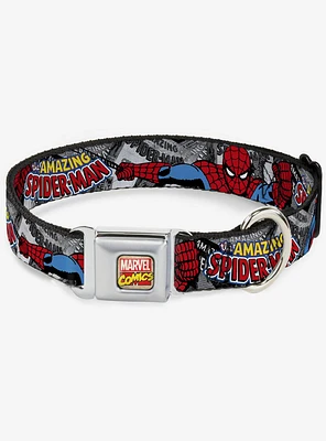 Marvel The Amazing Spider-Man Stacked Comic Books Action Poses Seatbelt Buckle Dog Collar