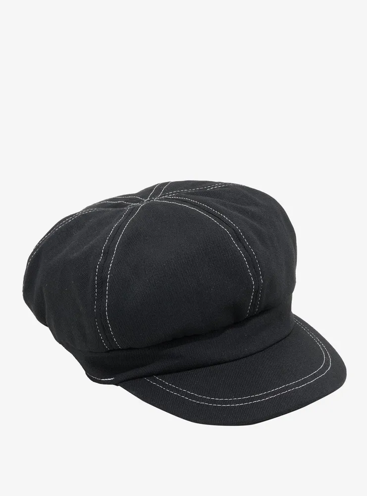 Black & White Contrast Stitch Cabbie Hat