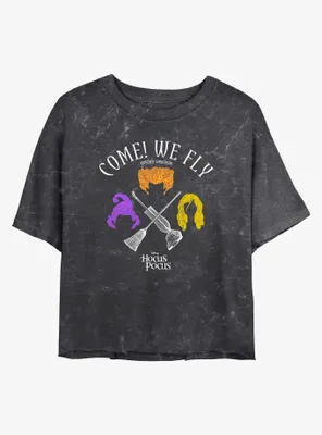 Disney Hocus Pocus We Fly Crossed Broom & Vaccum Mineral Wash Womens Crop T-Shirt