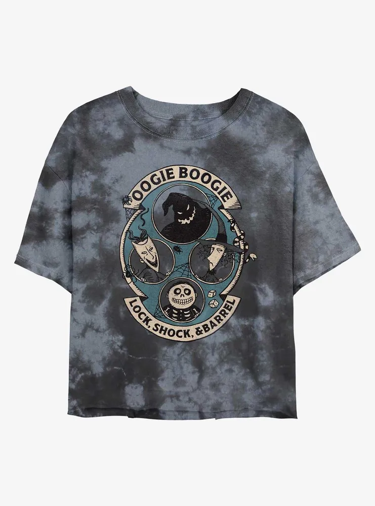 Disney The Nightmare Before Christmas Oogie Boogie and Lock, Shock, & Barrel Tie-Dye Womens Crop T-Shirt