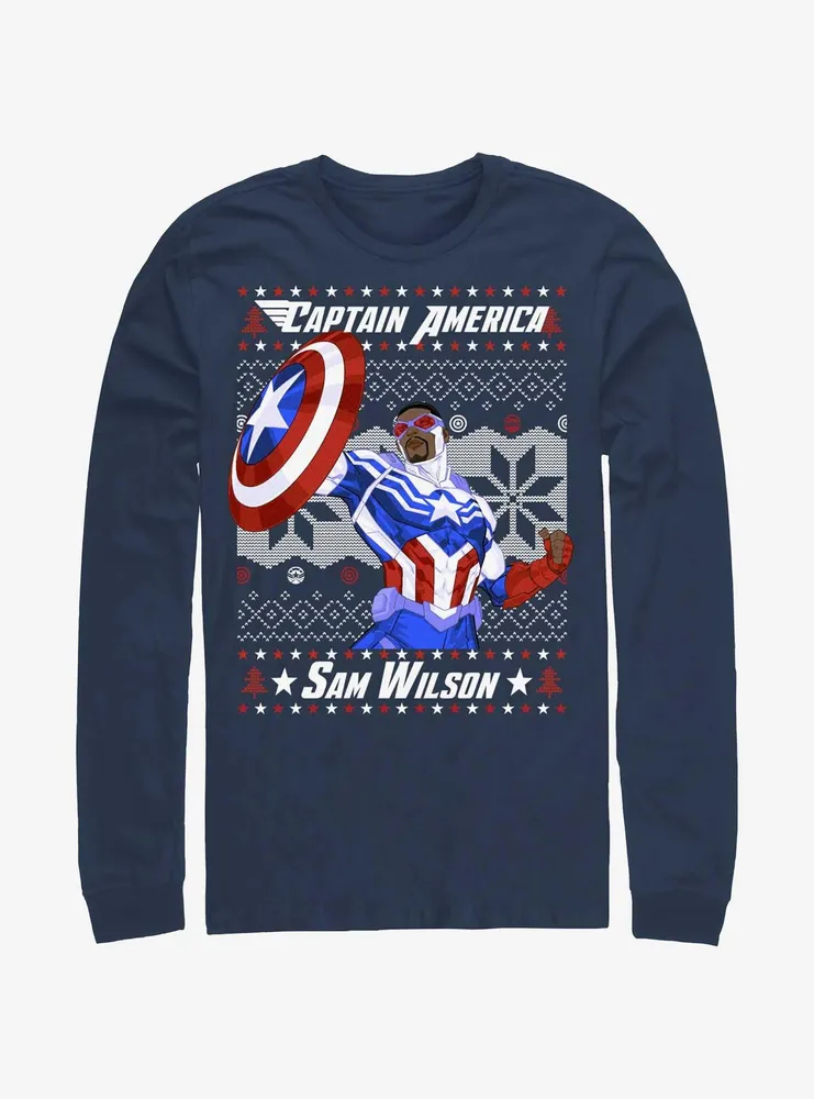 Marvel Captain America Sam Wilson Ugly Christmas Long-Sleeve T-Shirt