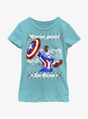 Marvel Captain America Sam Wilson Ugly Christmas Youth Girls T-Shirt
