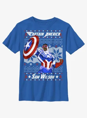 Marvel Captain America Sam Wilson Ugly Christmas Youth T-Shirt
