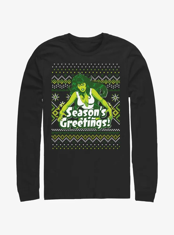 Marvel She-Hulk Season's Greetings Ugly Christmas Long-Sleeve T-Shirt