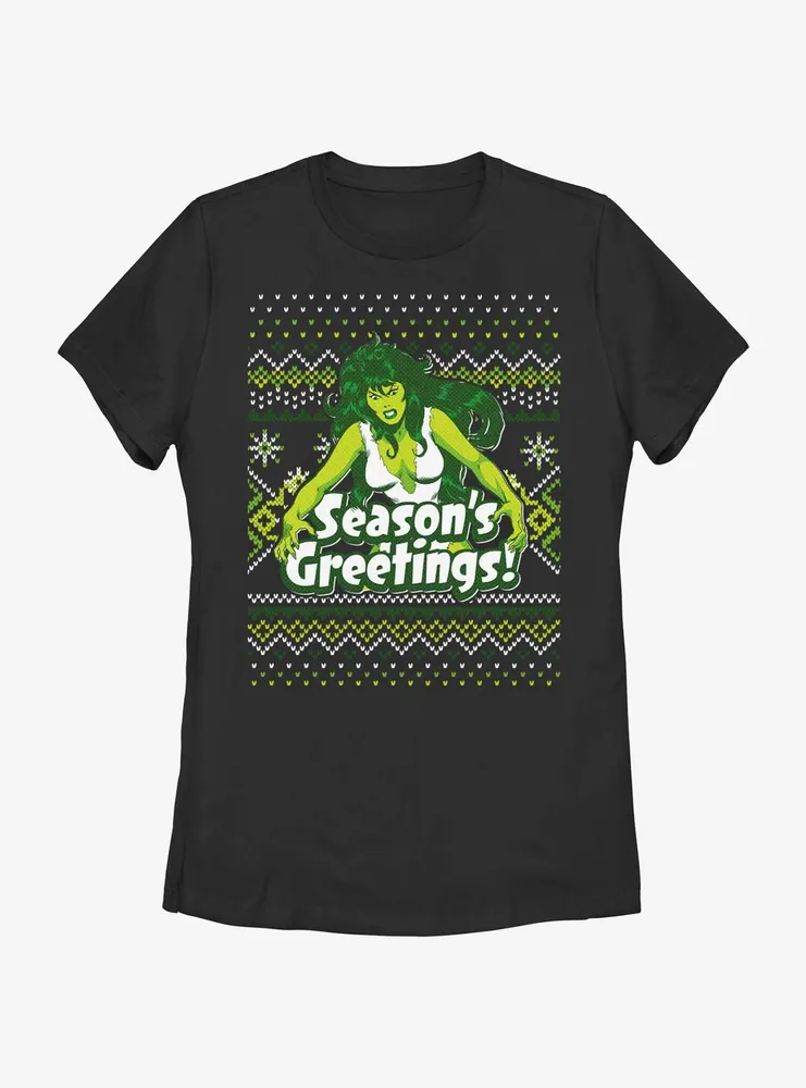 Marvel She-Hulk Season's Greetings Ugly Christmas Womens T-Shirt