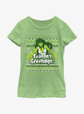 Marvel She-Hulk Season's Greetings Ugly Christmas Youth Girls T-Shirt