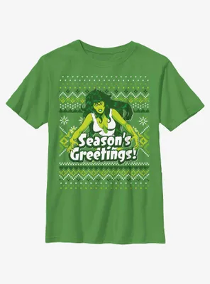 Marvel She-Hulk Season's Greetings Ugly Christmas Youth T-Shirt