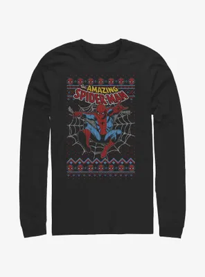 Marvel Spider-Man Web Jump Ugly Christmas Long-Sleeve T-Shirt