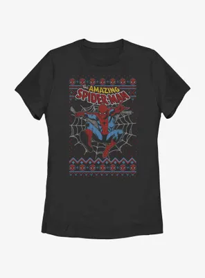 Marvel Spider-Man Web Jump Ugly Christmas Womens T-Shirt