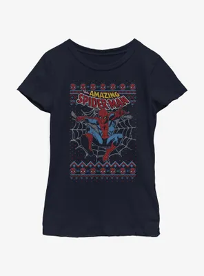 Marvel Spider-Man Web Jump Ugly Christmas Youth Girls T-Shirt