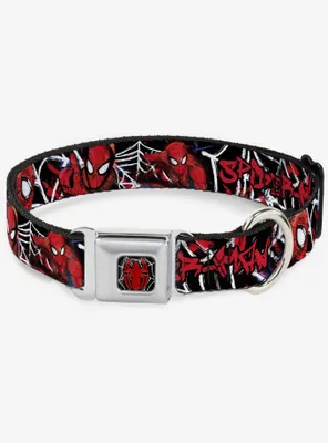 Marvel Spider-Man Spider Web Sketch Seatbelt Buckle Pet Collar