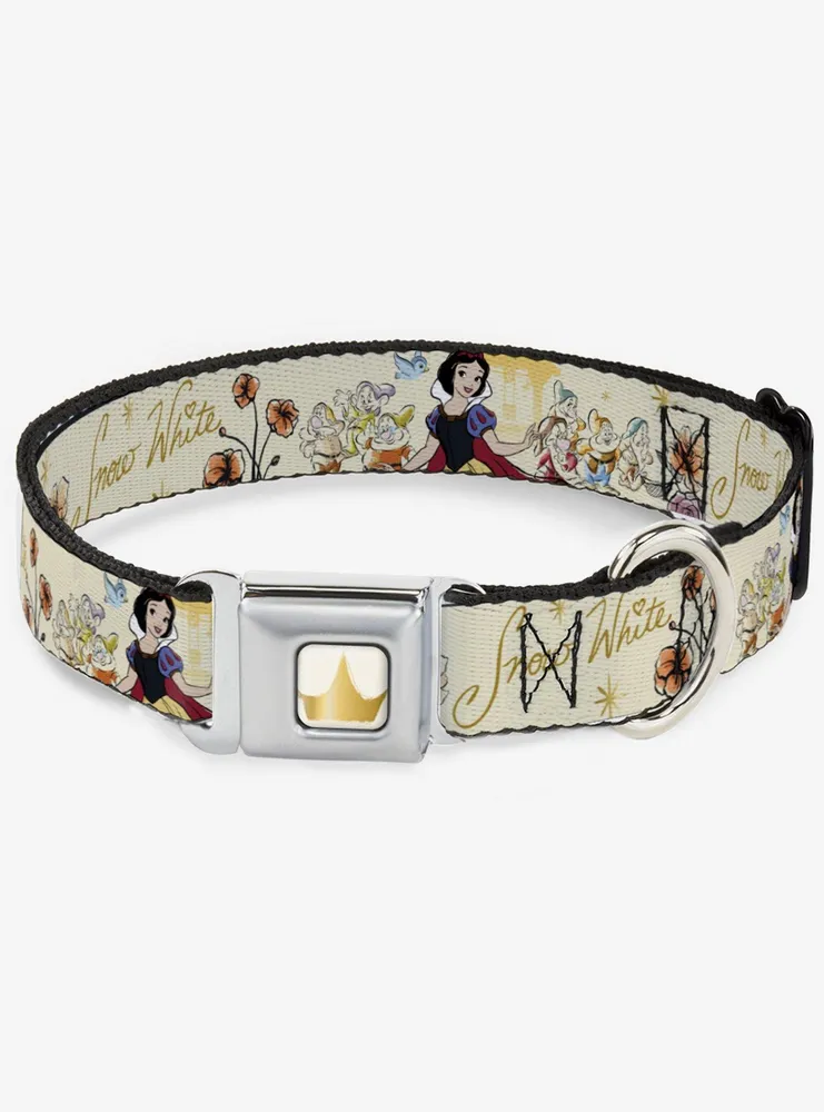 Disney Snow White And The Seven Dwarfs With Script Flowers Seatbelt Buckle Pet Collar