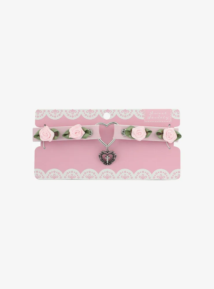 Sweet Society Pink Rose Heart Choker