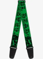 Grateful Dead Skull Roses Green Guitar Strap