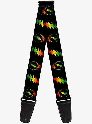 Grateful Dead Steal Your Face Lightning Bolt Repeat Rasta Guitar Strap