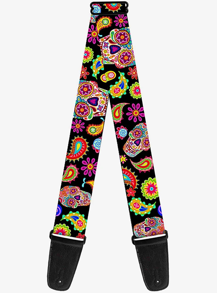 Sugar Skull Paisley Guitar Strap