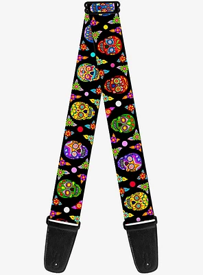 Colorful Calaveras Black Multi Color Guitar Strap