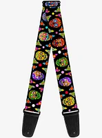 Colorful Calaveras Black Multi Color Guitar Strap