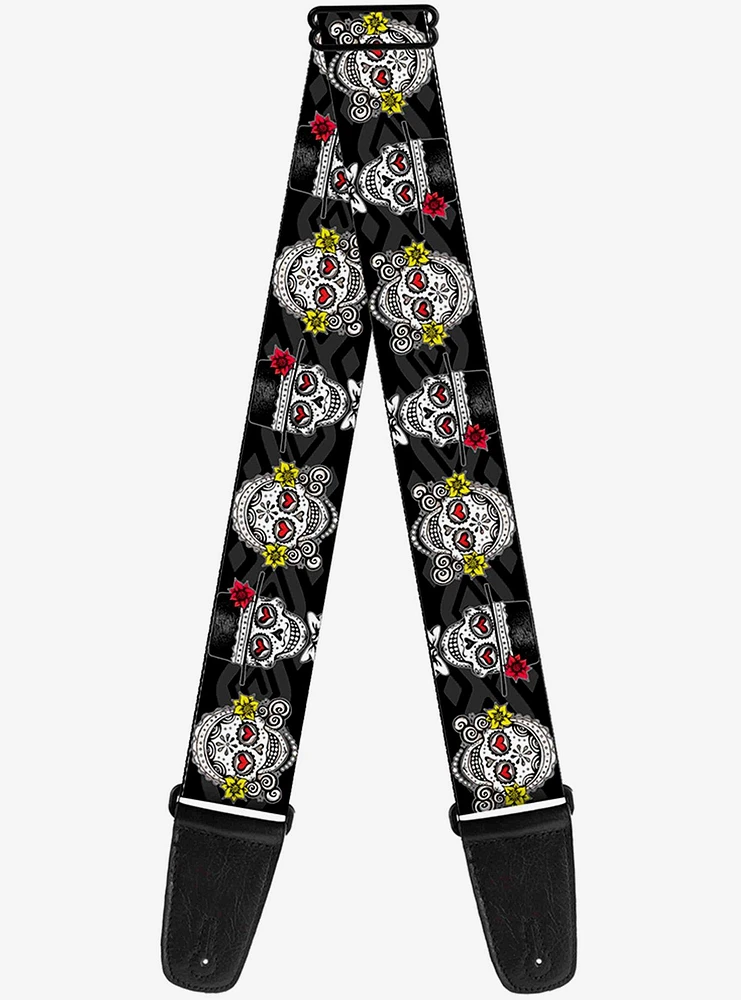 The Lovers Skulls Los Novios Black Guitar Strap