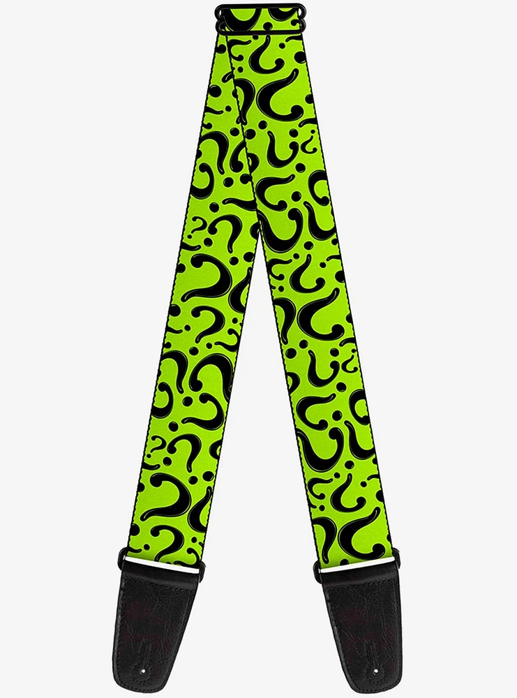 DC Comics Question Mark Scattered Lime Green Black Guitar Strap