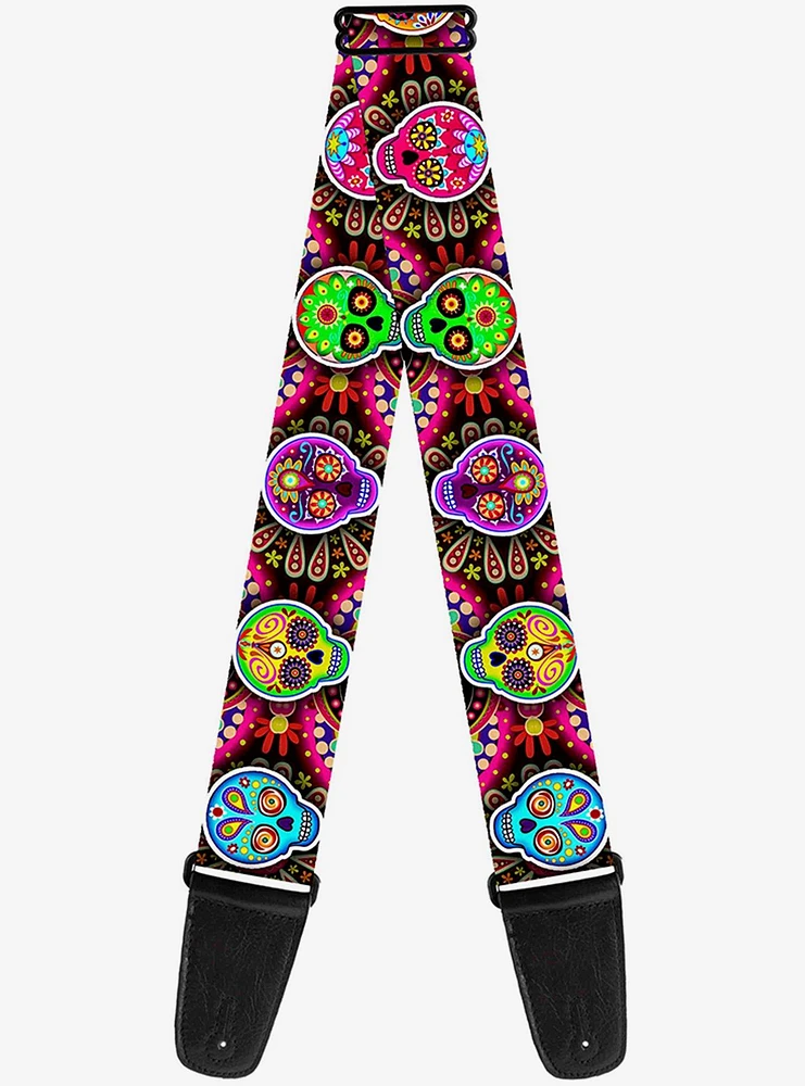 Six Sugar Skulls Multi Color Guitar Strap