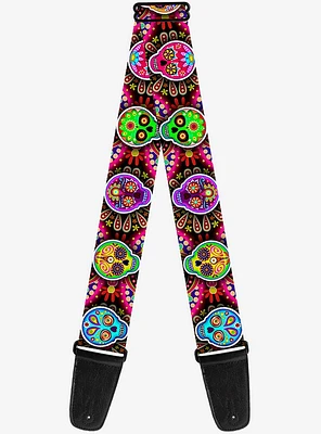 Six Sugar Skulls Multi Color Guitar Strap