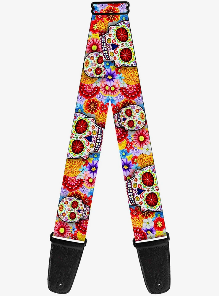 Sugar Skull Starburst White Multi Color Guitar Strap