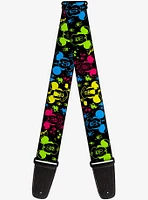 Disney Mickey Mouse Expressions Paint Splatter Neon Guitar Strap