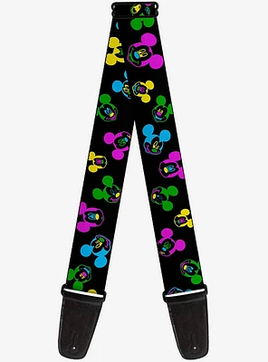 Disney Mickey Mouse Expressions Scattered Neon Guitar Strap