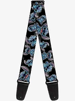 Disney Lilo & Stitch Poses Hibiscus Sketch Black Gray Blue Guitar Strap