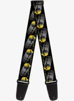 C6 Racing Skull Repeat Black Yellow Silver Guitar Strap