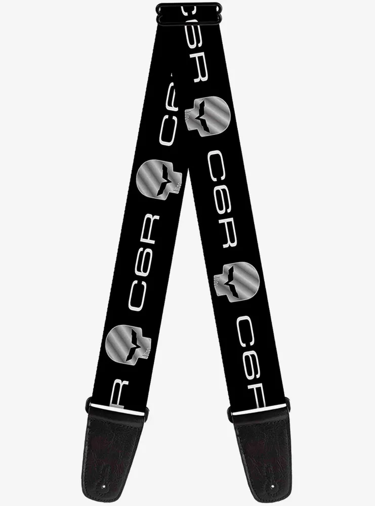 C6R Racing Skull Logo Black Silver Guitar Strap