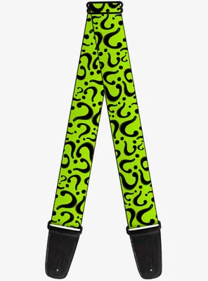 DC Comics Question Mark Scattered Lime Green Black Guitar Strap
