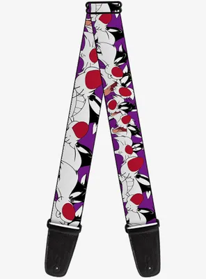 Looney Tunes Sylvester The Cat Expressions Purple Guitar Strap