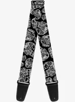 The Dust of Living II Sugar Skulls Black White Guitar Strap