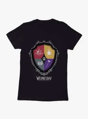 Wednesday Nevermore Academy Crest Icons Womens T-Shirt