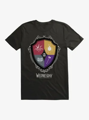 Wednesday Nevermore Academy Crest Icons T-Shirt