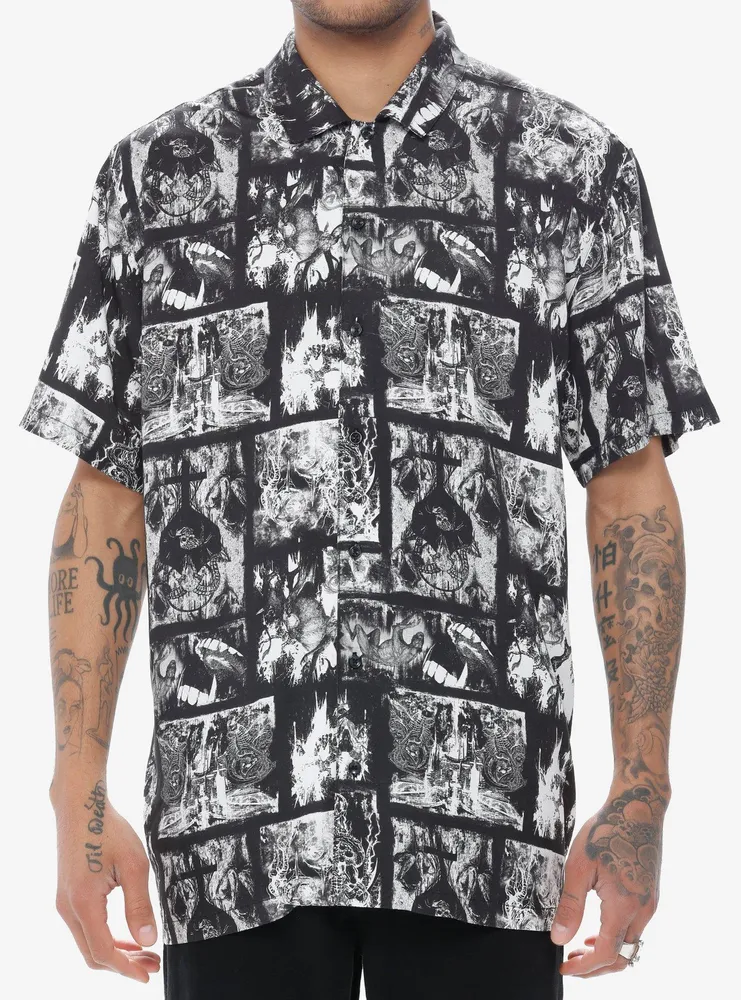 Dark Creatures Collage Woven Button-Up