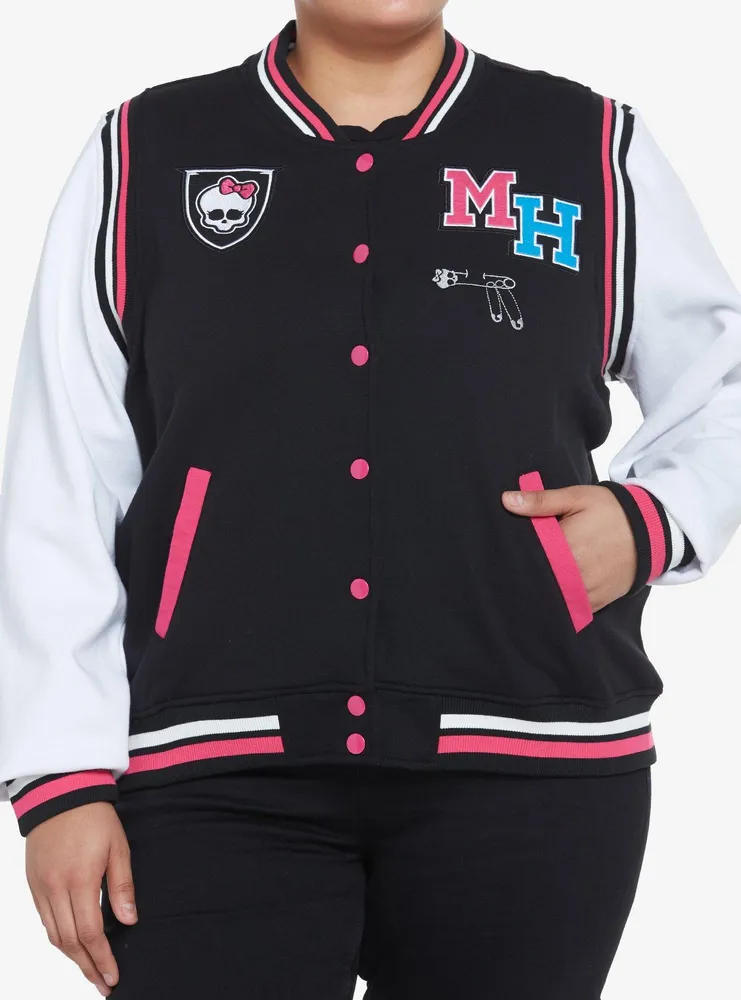 Girls black embroidered varsity bomber jacket