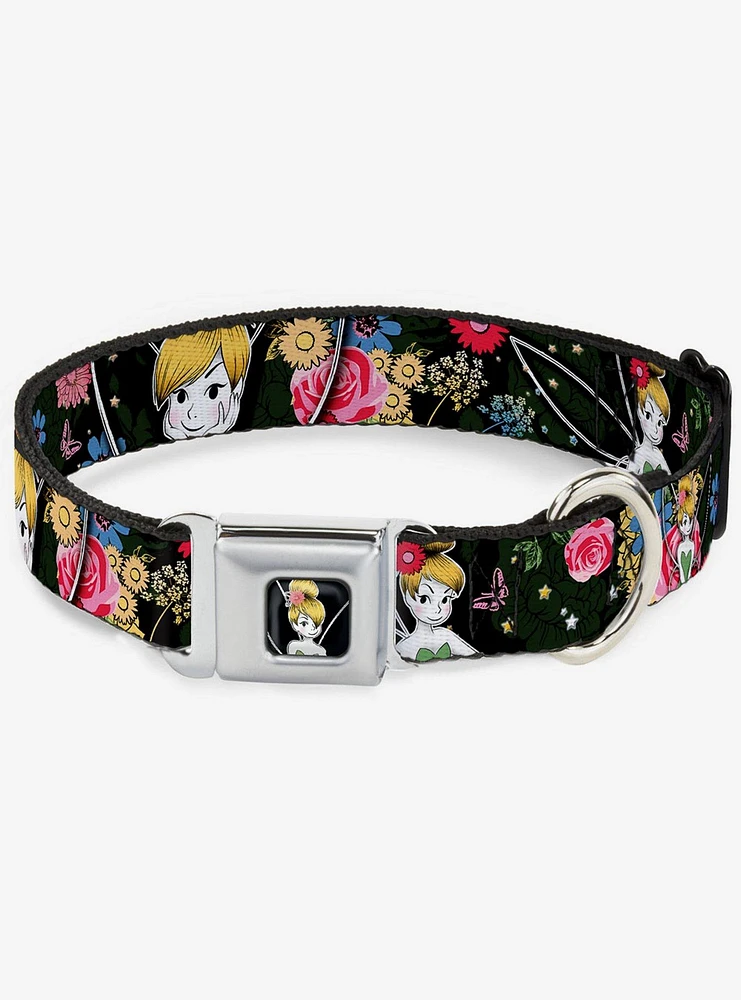 Disney Tinker Bell Sleeping Floral Collage Seatbelt Buckle Dog Collar