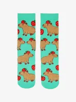 Strawberry Capybara Crew Socks