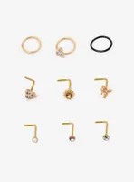 Steel Gold Sunflower & Bee Nose Stud Hoop 9 Pack