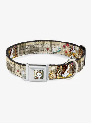 Disney Beauty And The Beast Belle Sketch Poses Seatbelt Buckle Pet Collar